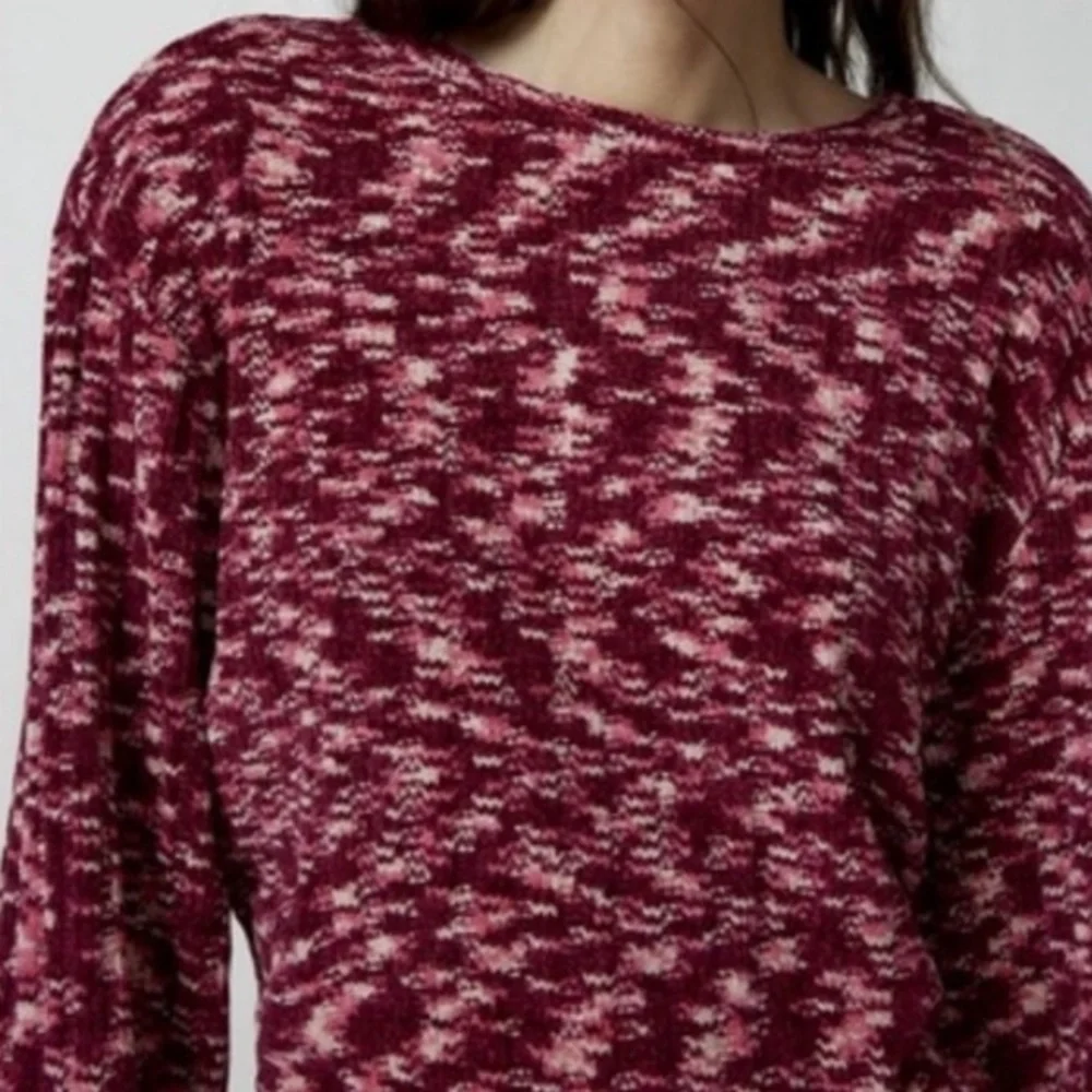 🟠NWT URBAN RENEWAL Remnants Marled Chenille Drippy Sleeve Sweater in Wine XL